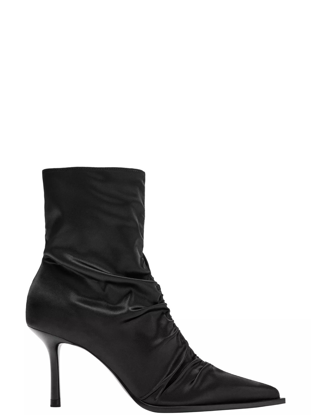 Zara Black Ruched Pointed-Toe Stiletto Sock Boot